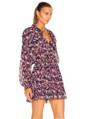 IRO Pink and Lavender Mulicolored Boho Tiered Ruffle Tyga Mini Dress | Size 36